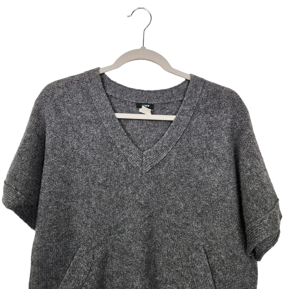 J. Crew Merino Wool Sweater Gray Silver Metallic V-Neck layering Women's Size XS